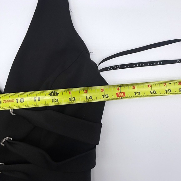 Niki by Niki Livas Black Y2K Halter Mermaid Gown V-Neck Goth Witchy Size 6 - Picture 8 of 9